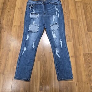 Fashion Nova Ripped Blue Straight Leg Jeans